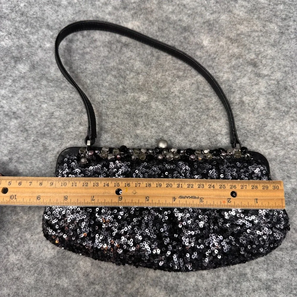 Y2K Sequin Black Clutch Evening Bag Kiss Clasp Special Event Beaded